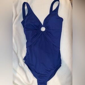 Tommy Bahama Swimsuit Mare Navy One Piece grommet ring 12 tummy control